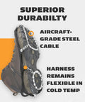 Boss Level All Surface Traction Cleats Engineered With Reinforced Diamond Beads Conquering Slippy Ice And Packed Snow Quick Snap On Shoe Protectors Matte Black Large showing aircraft-grade steel cable for durability.