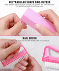 Hands using pink nail buffer and brush from All In One Nail Care Kit With Double Sided 100 180 Grit Files Buffers Cuticle Nippers Pusher Peeler Cuticle Oil And Dust Brush For Salon Ready At Home Manis