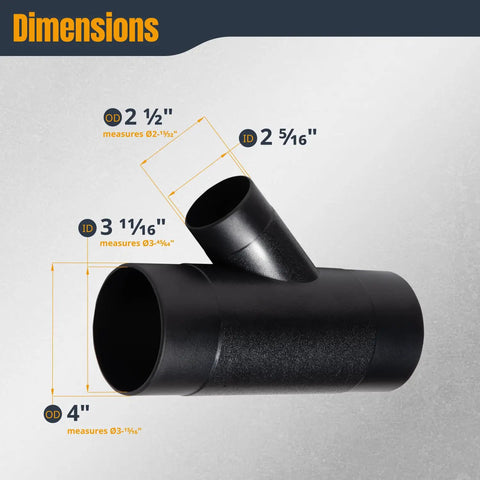 4 Inch To Two And One Half Inch Y Fitting Dust Collection Hose Connector For Splitting Two 4 Inch Hoses To A Single Two And One Half Inch Dust Line Fits Inside Hoses And Secures With Clamps Garage Ready Workshop Dust System Accessory