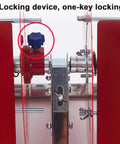 Pro Grade Stainless Steel Wire Spool Dispenser locking device showing blue knob for one-key locking mechanism.