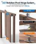 Hidden Door Pivot Hinge For 300 LB Secret Door, Heavy Duty Center Pivot Hardware In 304 Stainless Steel with 360 Degree Rotation