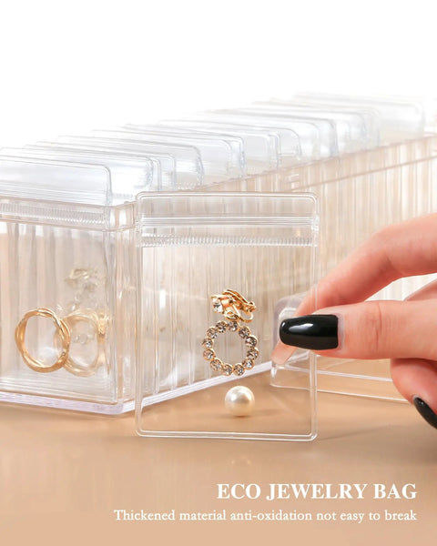 Clear Acrylic Jewelry Box Organizer With 20 Anti Tarnish Bags, Portable Travel Jewelry Case for Earrings and Rings