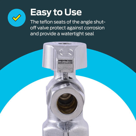 One Half Inch FIP To Three Eighth Inch OD Compression Quarter Turn Angle Stop Valve In Chrome Brass Plumbing Fitting