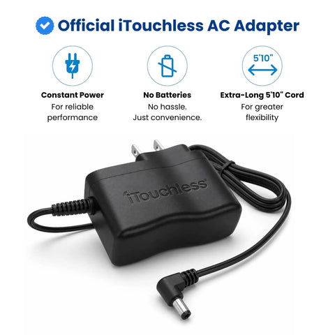 AC Power Adapter For Automatic Sensor Trash Cans, Official Manufacturer Certified, UL Listed, Energy Saving, Keeps Your Sensor Bin Running Smooth, Backed By Full Service Warranty And Loyal Customer Support. Black adapter with 5'10" cord