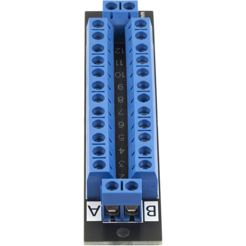 2x12 Terminal Block Distribution Module Breakout Board For AC And DC Power, 15 Amp Screw Terminal, 5.0mm Pitch, Accepts 26 AWG To 12 AWG Wire, Black, Dual Pack, Expandable For DIY Electronics Projects, blue screw terminals