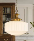 Vintage Brass Pendant Lamp With White Pleated Milk Glass Ceiling Fixture For Kitchen Island Hallway Bedroom Decor Antique Drum Chandelier Bringing Top Tier Cozy Vibes To Your Home Setup in kitchen.