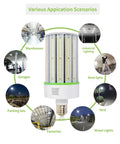150W LED Corn Light Bulb With E39 Mogul Base, 21,000 Lumen, 5000K Daylight White shown with various application scenarios