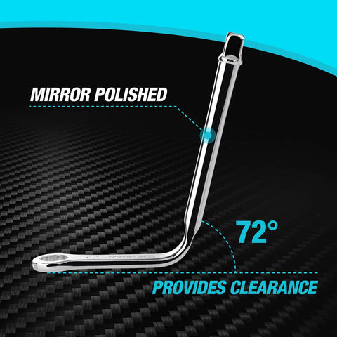 Distributor Clamp Wrench Set 1/2 Inch And 9/16 Inch SAE with mirror polished finish showing 72-degree angle for clearance