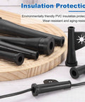 2 Pack Power Cord Protector Boots for Cutting Machines and Drills, Tough Rubber Cable Sleeve Guards, Black, displayed on wooden surface