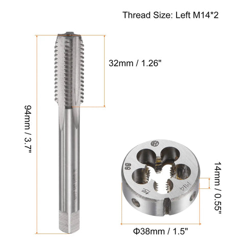 M14 X 2 Left Hand Tap And Die Set For Quick Thread Repair And Metalworking, Round Die With Straight Flute For Nut And Bolt Threads