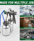 Zero Hassle Dual Nozzle Paint Sprayer With 1.3Mm Chrome Nozzle, Pressure Feed Design Loaded With Two Capacious Jugs.