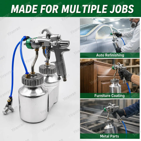 Zero Hassle Dual Nozzle Paint Sprayer With 1.3Mm Chrome Nozzle, Pressure Feed Design Loaded With Two Capacious Jugs.