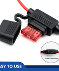 Beefy 10 Pack 16 AWG Inline Fuse Holders For 12V Systems With 10 Amp Blade Fuses featuring red wire and black weatherproof cap