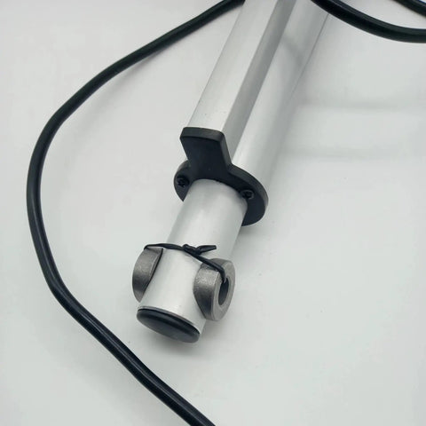 Close-up of Heavy Duty Electric Linear Actuator Tubular Motor with black and silver parts, shown for furniture upgrade use.