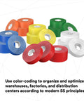 Assorted colors of Durable Floor Marking Tape 971 Single Roll Yellow 4 in x 36 yd (102 mm x 32.9 m), 17 mil Heavy-Duty Vinyl