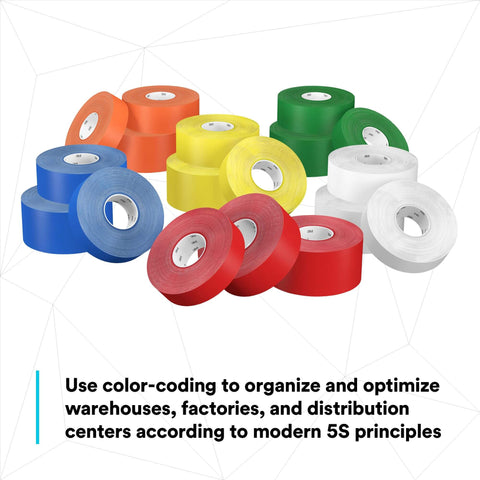 Assorted colors of Durable Floor Marking Tape 971 Single Roll Yellow 4 in x 36 yd (102 mm x 32.9 m), 17 mil Heavy-Duty Vinyl