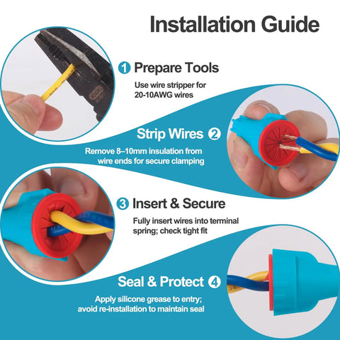 R3 Waterproof Wire Connectors Set 50 Pieces With Twist Lock Design No Tools Needed For 20 To 10 AWG Wires installation guide