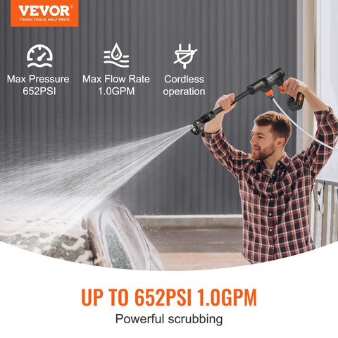 Man using Cordless Pressure Washer 652 PSI 1 GPM Brushless Motor Rechargeable 4Ah Battery Powered Handheld Washer Gun With Charger