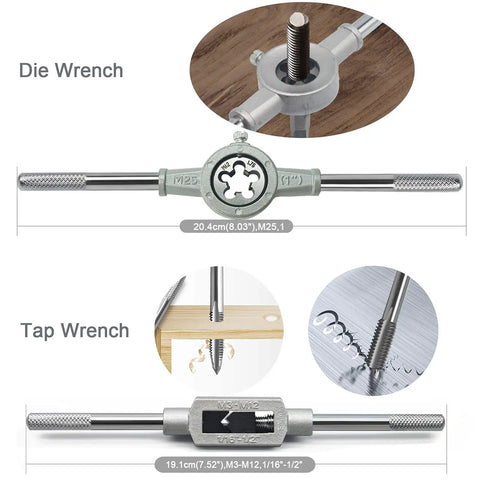 Pro Grade Metric Tap And Die Set With Taps M3 Through M12 And Matching Dies Includes Wrench Handle And Sturdy Storage Box