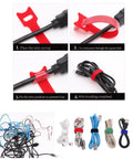 60 Pack Cable Labels And Cord Organizer Kit with step-by-step instructions for using red cable ties shown in images.