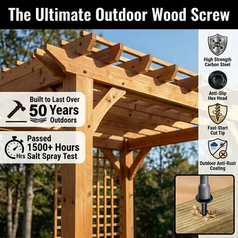 Wood pergola with Pack Of 50 No 14 X 8 Wood Structural Screws Tough As Nails Heavy Duty Hex Head Black Timber Log Landscaping Screws used.