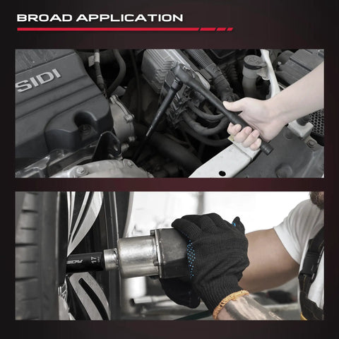 Installation of Heavy Duty 29-Piece 1/2 Inch Drive Impact Socket Set with SAE and Metric on engine and wheel.