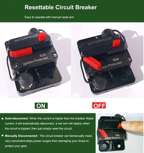 Badass 50 Amp Circuit Breaker Featuring Manual Reset And Waterproof Inline Design For Marine Trolling Motors ATV Trucks