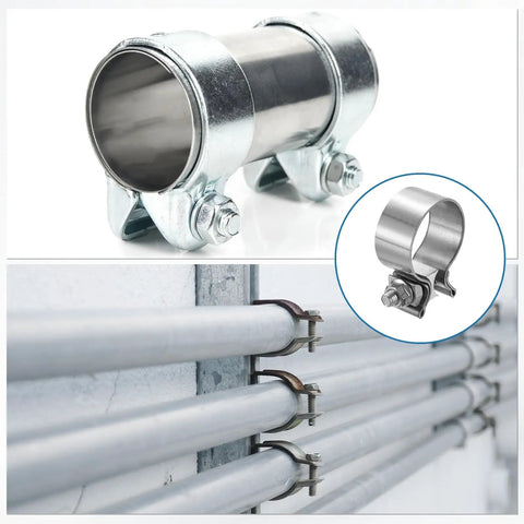 Adjustable Stainless Steel Exhaust Clamp 1.38 To 1.73 Inch Narrow Band Butt Joint Seal for pipe systems and DIY auto repairs.