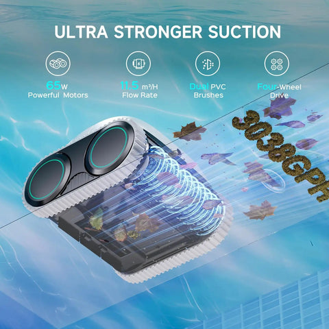 Cordless 4 In 1 Pool Cleaner For Inground And Above Ground Pools Up To 1614 Sq Ft With Wall Waterline Cleaning, suction power demonstration