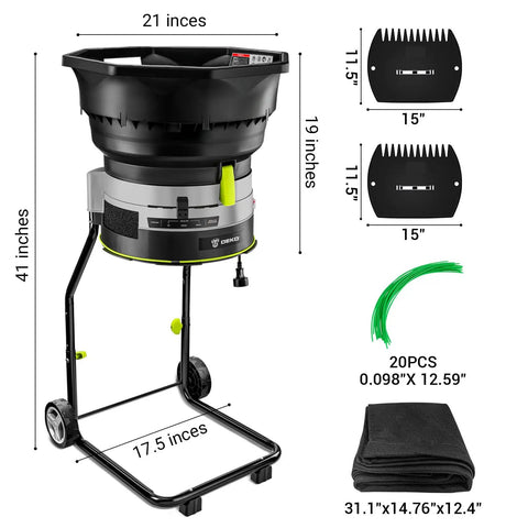 Dimensions of Electric Leaf Mulcher Shredder With 15 Amp Motor Spinning 8200 RPM For 17 To 1 Reduction Adjustable Diameter