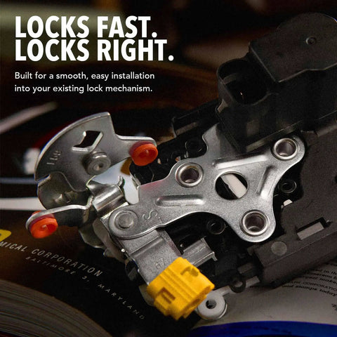 Rear Right Door Lock Actuator For Chevrolet GMC Models Bolts Right On Power Door Motor Replacement, close-up view with locking mechanism.
