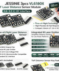 Three VL6180X ToF Laser Distance Sensor Modules With I2C Interface 2.6 to 3.5 V Power Short Range Proximity And Absolute Distance Up To 200 Mm Great For Robotics Makers And Hobby Electronics Nerds, 3-pack with pin headers