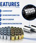 40 Piece AC Hose Ferrule Set Sizes 6 8 10 12 For Automotive AC Lines With Iron Crimp Fittings arranged on a table.