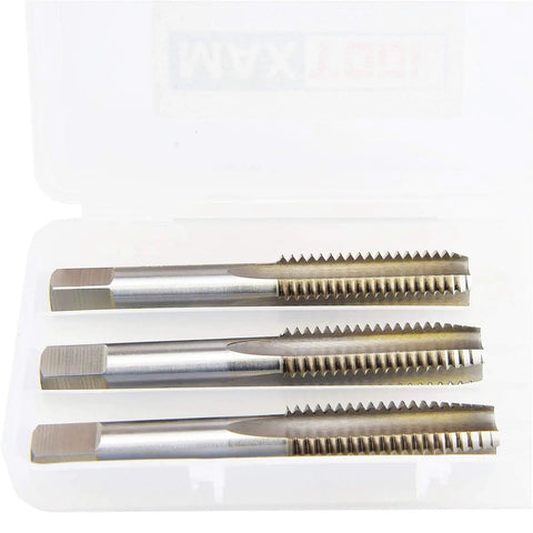 No Fuss Right Hand Thread Tap Set 9/16 Inch By 12 Tpi featuring three HSS taps in a white case for precise metal threading.