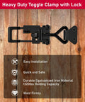 Beefy Heavy Duty Toggle Clamp Latch Set Two Pack 1320Lbs Capacity 4003 Style Adjustable Quick Release Hasp Clamps For Serious Lifting Smoker Lids Trailer Gates And More, black clamp on wood background