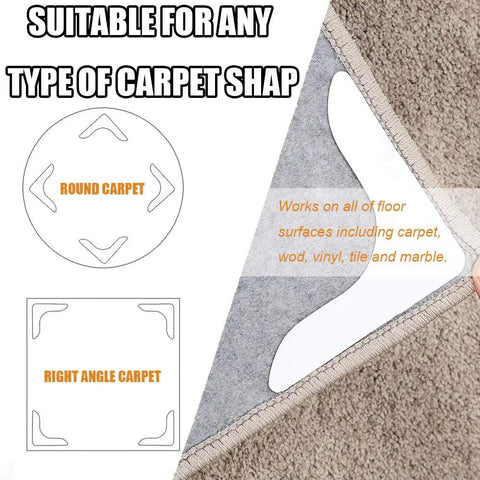 Image showing usage of Rug Grippers With Super Sticky Hold For Anti Curling And Non Slip Carpet Tape suitable for round and right angle carpets. 