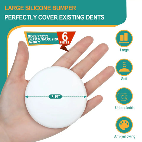 Heavy Duty 3.15 White Silicone Door Stopper Bumpers 6 Pack Wall Protectors held in hand, showing size and smooth surface.