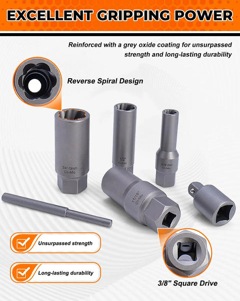 16 Piece Deep Bolt Extractor Set For Impact Drivers, Nut Remover Kit For Stripped Lug Nuts And Damaged Bolts, Extraction Socket