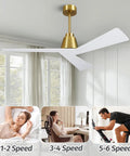 42 Inch Ceiling Fan With Lights And Remote, 6 Speeds, white blades in living room with window, speed options for bedroom and office use