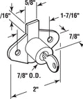 Illustration of Diecast Drawer And Cabinet Lock Brass Plated Fits Seven Eighths Inch Max Panel Thickness with dimensions