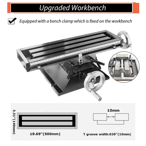 Real Deal 5.5 By 20 Inch Benchtop Mill Drill Press featuring a precision micro feed table with a clamp for hard metals.