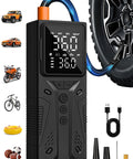 Grab-and-Go Portable Tire Inflator Air Compressor Cordless Pump, 150 PSI High Speed, auto shut-off, accessories visible