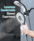 8 Spray 2 In 1 Dual Shower Head With Handheld And Magnetic Dock Hose Included Detachable Pause Switch in use, chrome finish