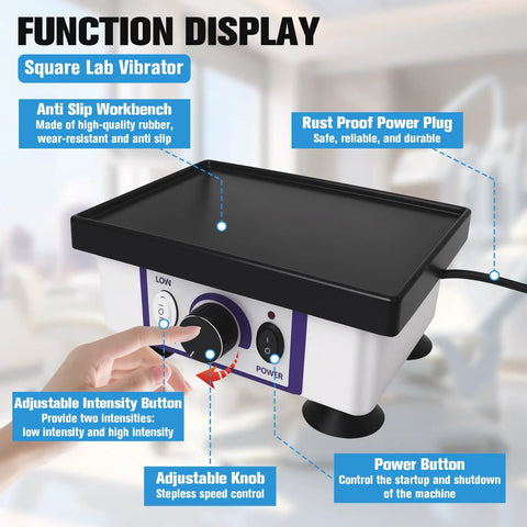 Two Level Intensity Lab Vibrator For Gypsum Mixing 8 By 6 Inch with adjustable knobs and power button