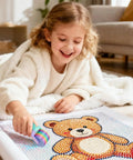 Child using Detachable Roller Tool With Ergonomic Grip For Painting Projects No Sweat Smooth Operator on rhinestone canvas art.