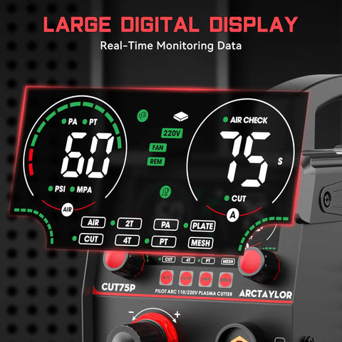 75 Amp Plasma Cutter With Non Touch Pilot Arc Dual Voltage 110 220V IGBT Inverter Air Sensor Technology Large Digital Display