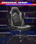 Ergonomic Gaming Desk Chair With PU Leather Upholstery, comfy lumbar support, extra cushioned seat, flip-up armrests, height adjustable, displayed in a gaming setup.
