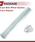 36 Pack 13G Bicycle Spokes 291mm Silver Galvanized Carbon Steel Set For Wheel Build And Repairs, 2.2mm Diameter, 4.5mm Elbow
