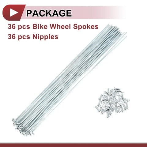 36 Pack 13G Bicycle Spokes 291mm Silver Galvanized Carbon Steel Set For Wheel Build And Repairs, 2.2mm Diameter, 4.5mm Elbow