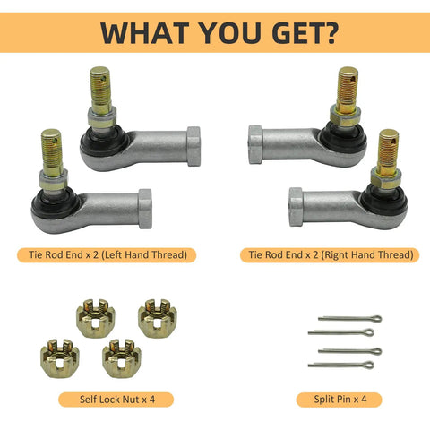 Honda Tie Rod End Kit For FourTrax Rancher Rubicon Rincon Foreman And TRX ATV Models 200 250 300 350 400 420 450 500 520 650 680 FL400 Replacement Steering Linkage, 4 ends, hardware